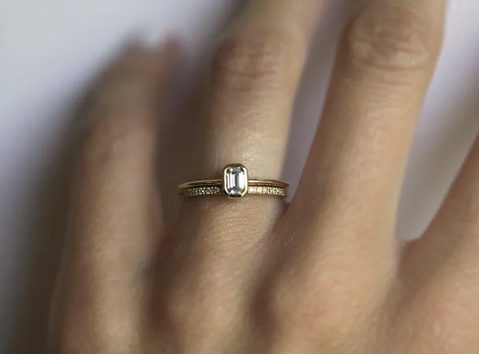 EmeraldCut Diamond Ring Set With Pave Diamond Eternity Band Capucinne Rings