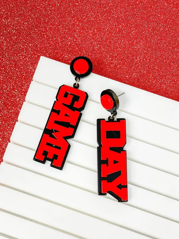 Game Day Statement Dangle Earrings Black Red Prep Obsessed VP Earrings