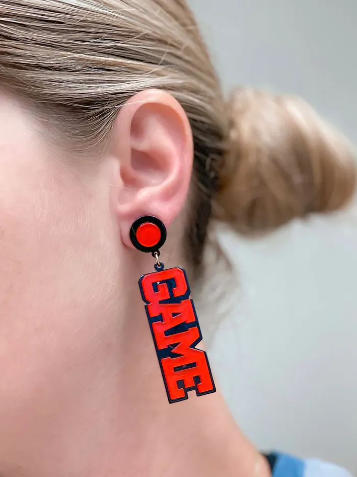 Game Day Statement Dangle Earrings Black Red Prep Obsessed VP Earrings
