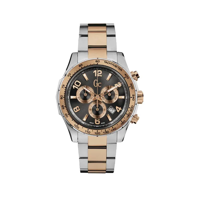Gc Gc Mens Chronograph Watch With Black Dial 2Tone Metal Bracelet Bracelets