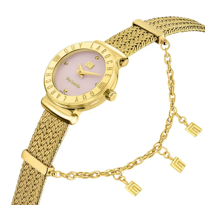 Guy Laroche Watches Guy Laroche Betty Ladies Pink Dial Gold Plated Watch