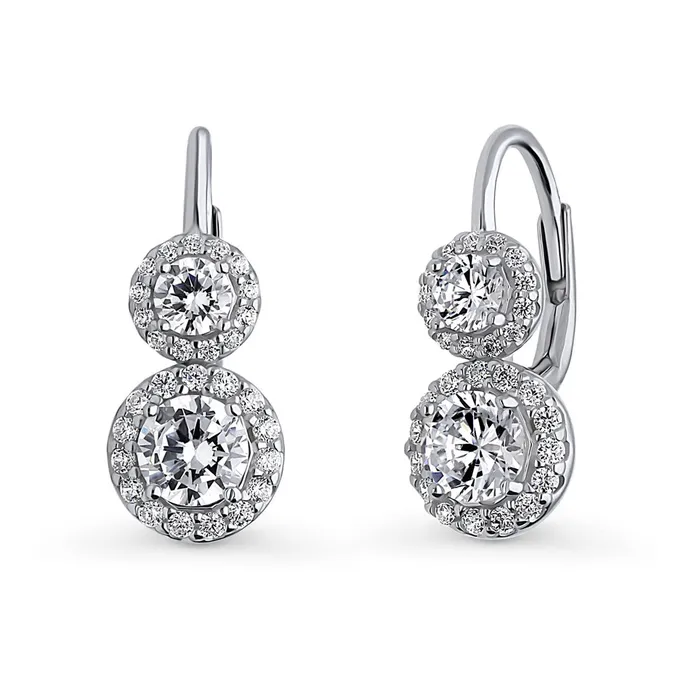 Halo 2Stone CZ Leverback Earrings in Sterling Silver BERRICLE Earrings
