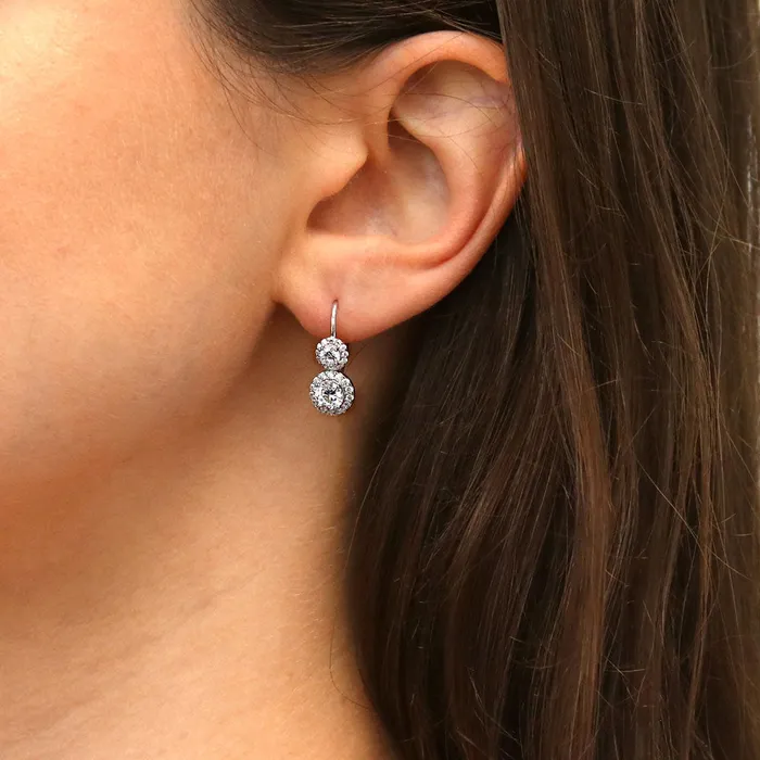 Halo 2Stone CZ Leverback Earrings in Sterling Silver BERRICLE Earrings