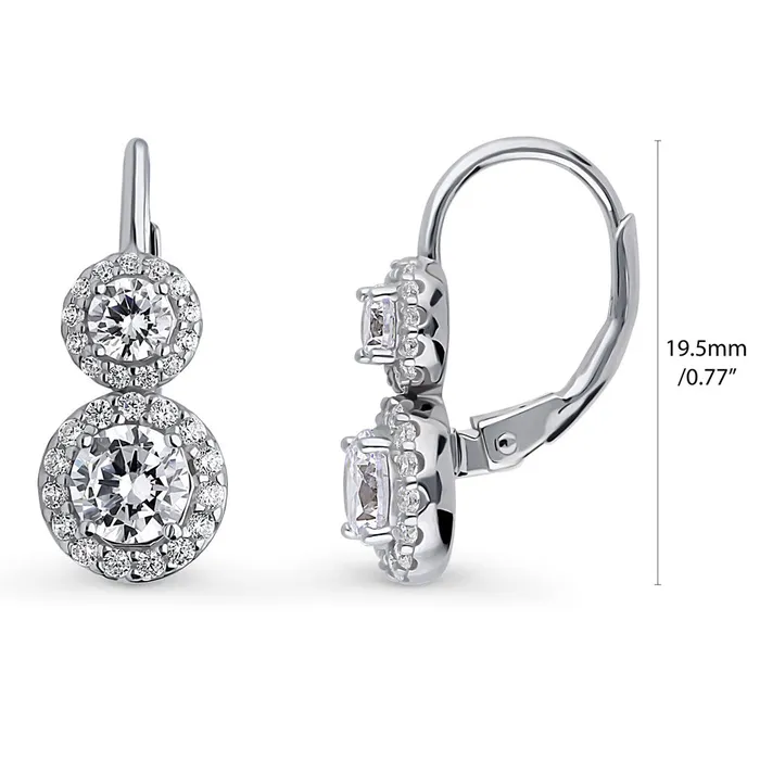 Halo 2Stone CZ Leverback Earrings in Sterling Silver BERRICLE Earrings