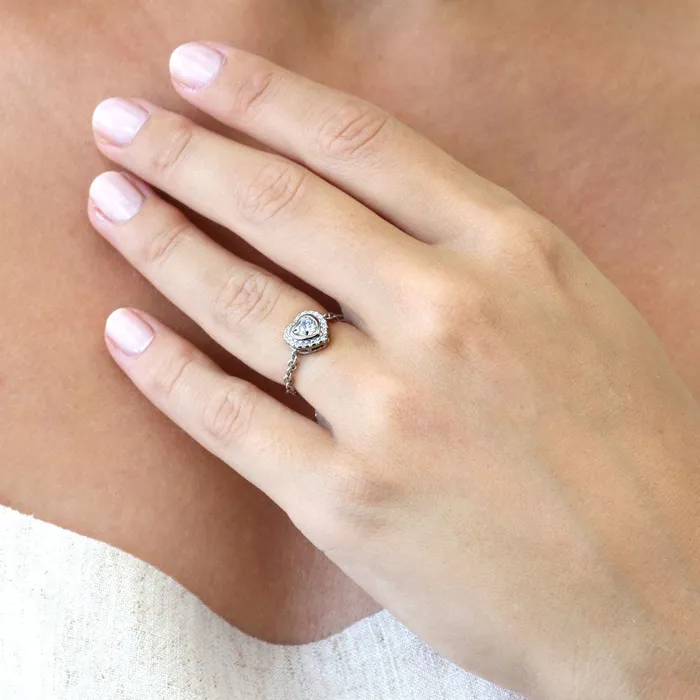 Halo Heart CZ Chain Ring in Sterling Silver BERRICLE Rings