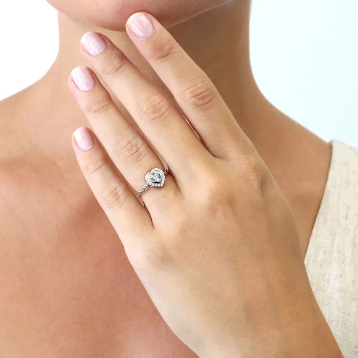 Halo Heart CZ Chain Ring in Sterling Silver BERRICLE Rings