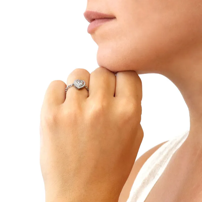 Halo Heart CZ Chain Ring in Sterling Silver BERRICLE Rings
