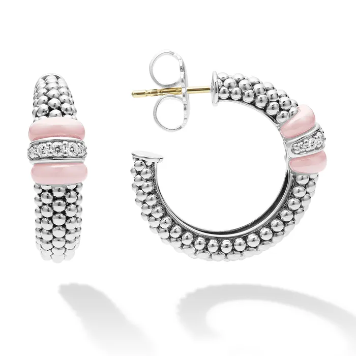 LAGOS Earrings Pink Caviar Pink Ceramic Caviar Diamond Hoop Earrings