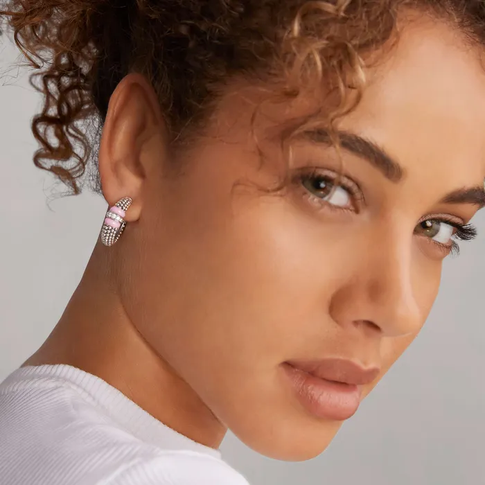 LAGOS Earrings Pink Caviar Pink Ceramic Caviar Diamond Hoop Earrings