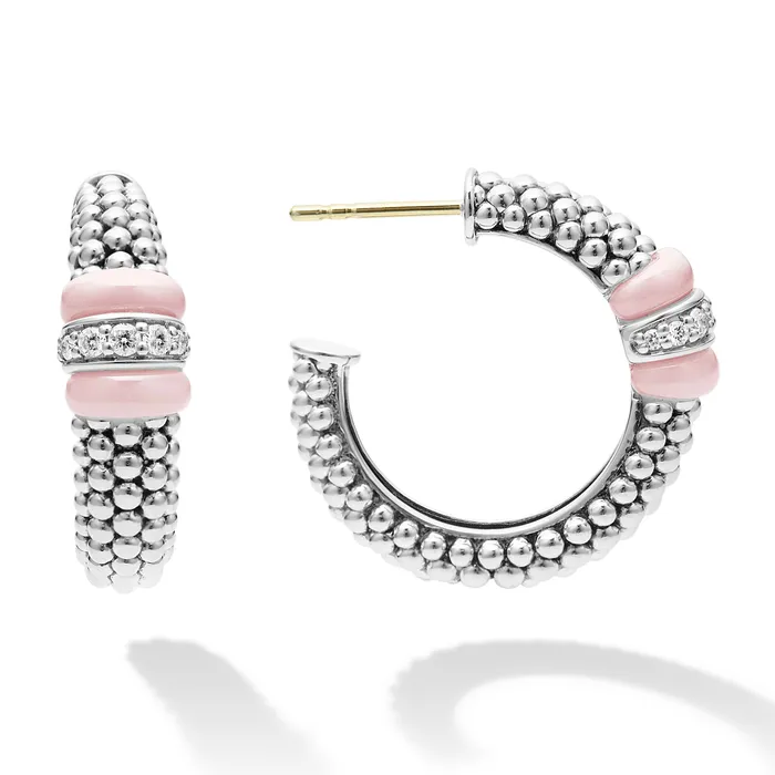 LAGOS Earrings Pink Caviar Pink Ceramic Caviar Diamond Hoop Earrings