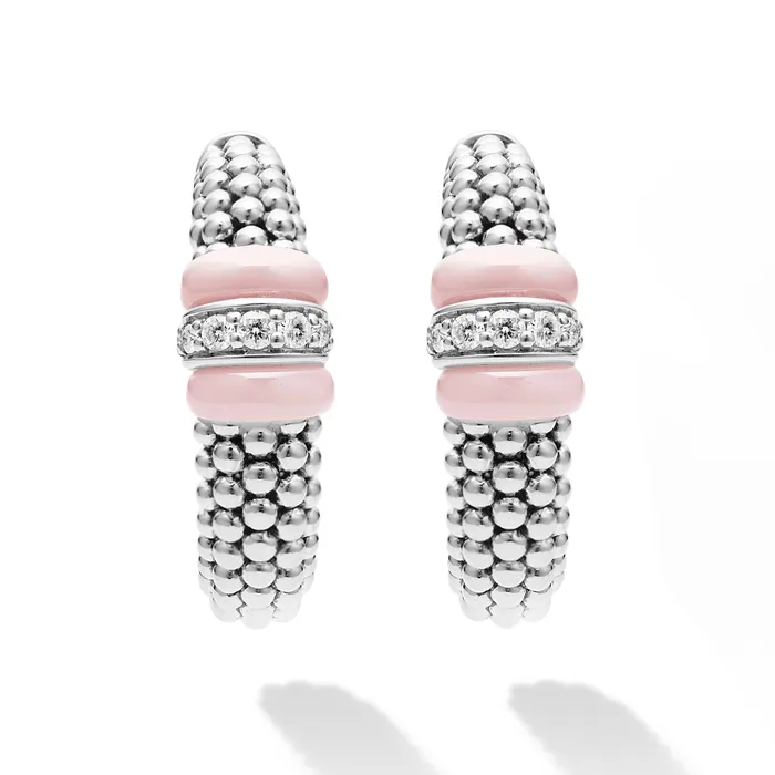 LAGOS Earrings Pink Caviar Pink Ceramic Caviar Diamond Hoop Earrings