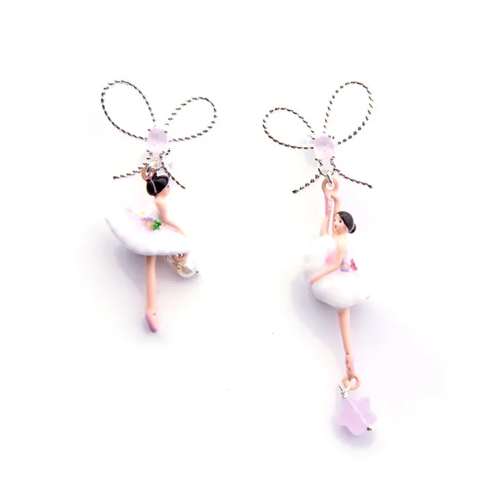 Les Nereides Les Nereides Pink And White Ballerina And A Bow Stud Earrings Earrings Les Nereides Les Nereides Pink And White Ballerina And A Bow Stud Earrings Earrings
