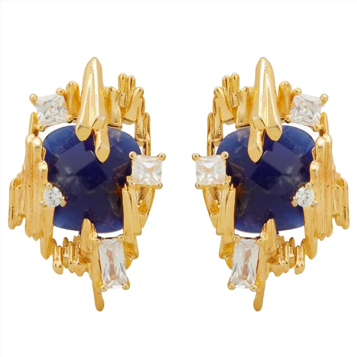 Les Nereides Les Nereides Sodalite And Gold Rock Earrings Earrings