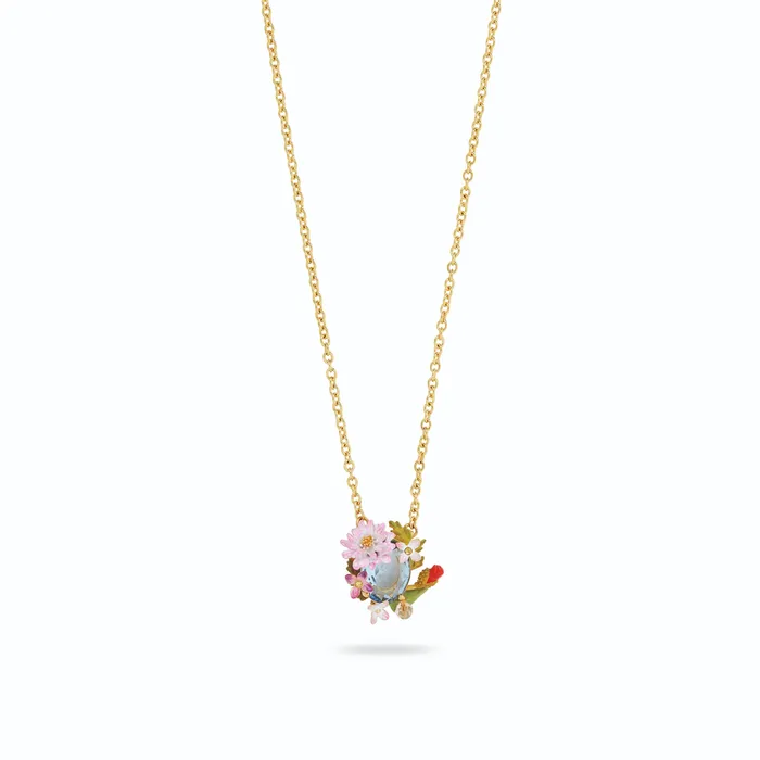Les Nereides Poppy Daisy and Blue Cut Glass Stone Pendant Necklace Les Nereides Necklaces Les Nereides Poppy Daisy and Blue Cut Glass Stone Pendant Necklace Les Nereides Necklaces