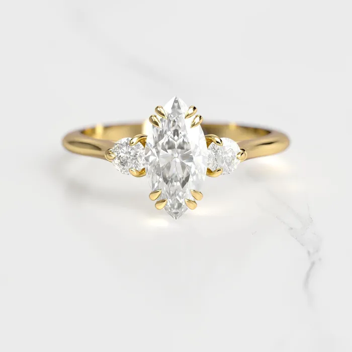 Marquise Moissanite Ring With Accent Stones three stone ring Capucinne Rings