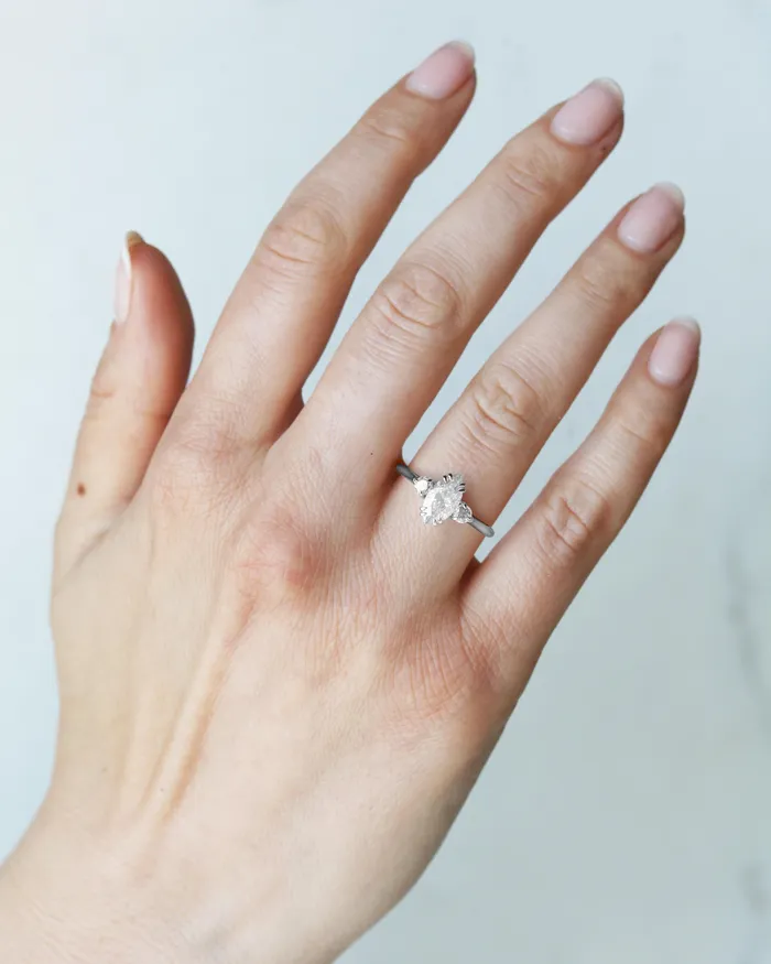 Marquise Moissanite Ring With Accent Stones three stone ring Capucinne Rings