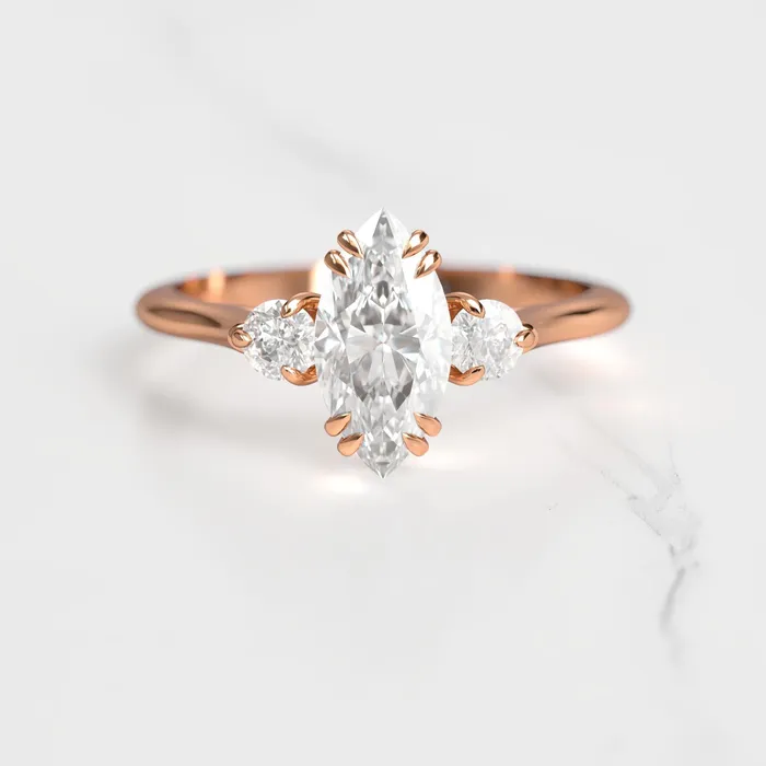 Marquise Moissanite Ring With Accent Stones three stone ring Capucinne Rings