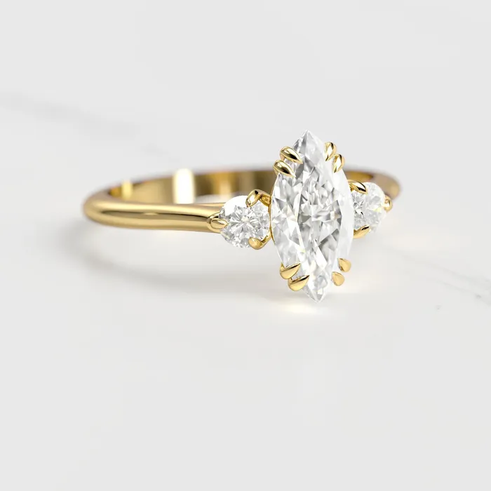 Marquise Moissanite Ring With Accent Stones three stone ring Capucinne Rings