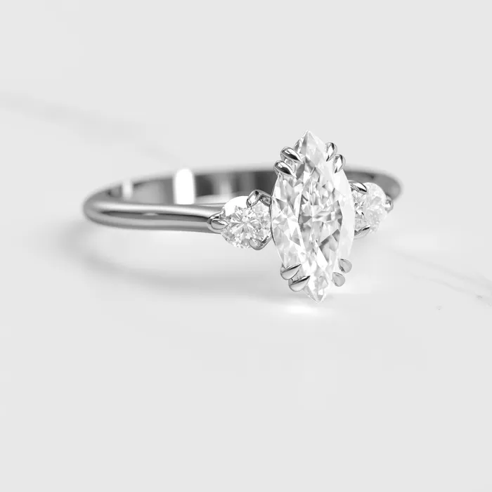 Marquise Moissanite Ring With Accent Stones three stone ring Capucinne Rings