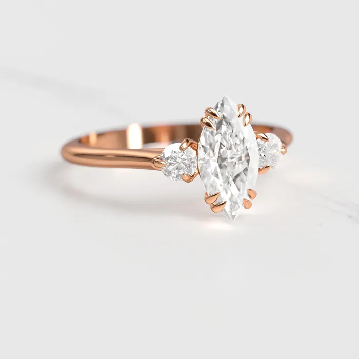 Marquise Moissanite Ring With Accent Stones three stone ring Capucinne Rings