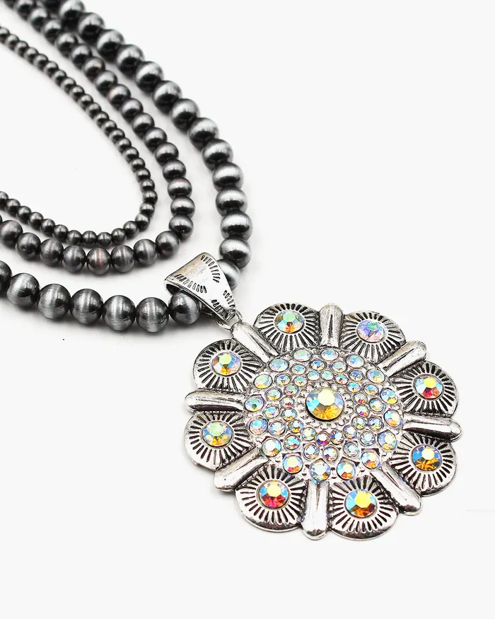 Necklaces 12142023 Multiple Layered Navajo Pearl Chain Pendant Necklace Necklaces 12142023 Multiple Layered Navajo Pearl Chain Pendant Necklace