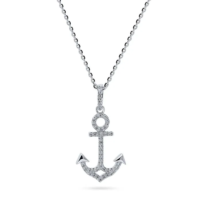 Necklaces BERRICLE Anchor CZ Pendant Necklace in Sterling Silver