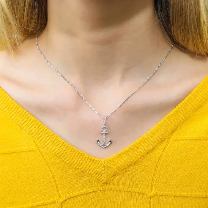 Necklaces BERRICLE Anchor CZ Pendant Necklace in Sterling Silver