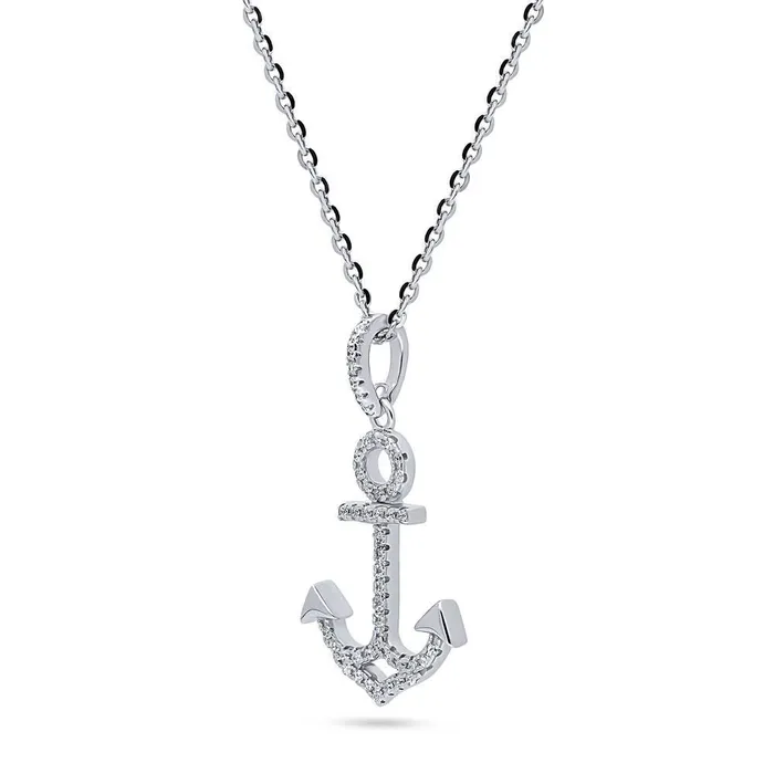 Necklaces BERRICLE Anchor CZ Pendant Necklace in Sterling Silver