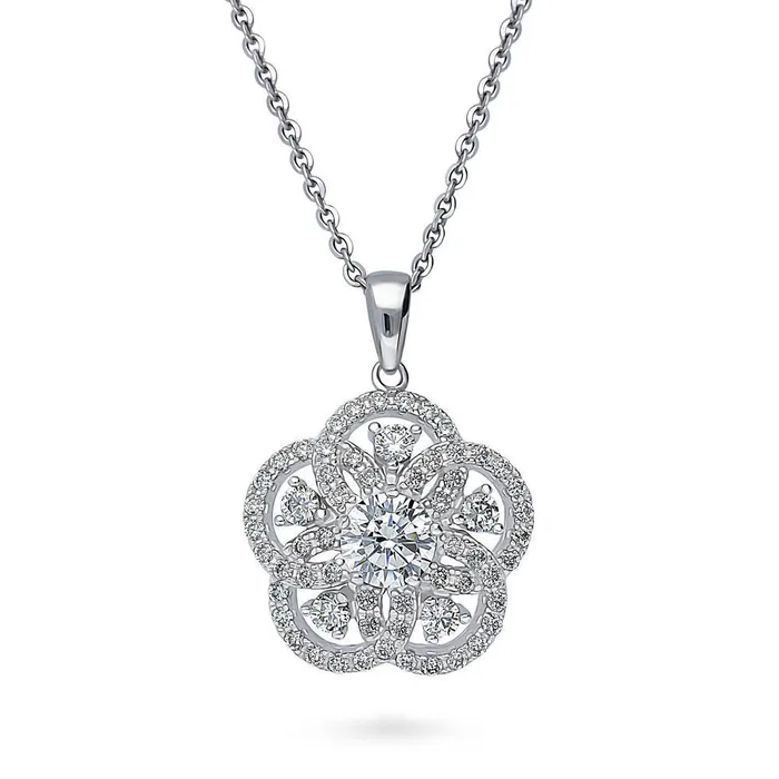 Necklaces BERRICLE Flower CZ Pendant Necklace in Sterling Silver