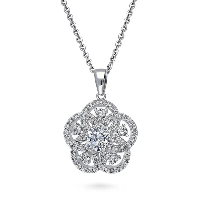 Necklaces BERRICLE Flower CZ Pendant Necklace in Sterling Silver