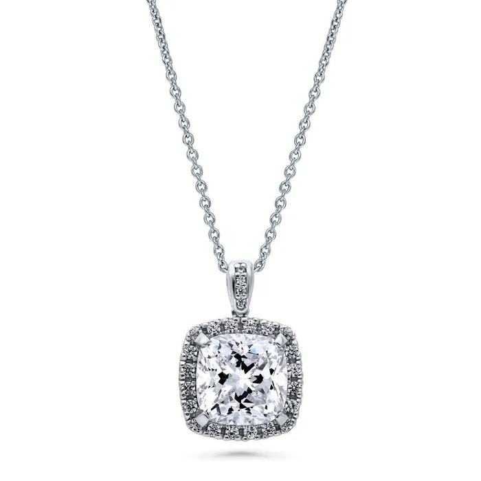 Necklaces BERRICLE Halo Cushion CZ Necklace in Sterling Silver