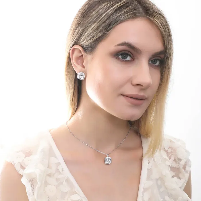Necklaces BERRICLE Halo Cushion CZ Necklace in Sterling Silver