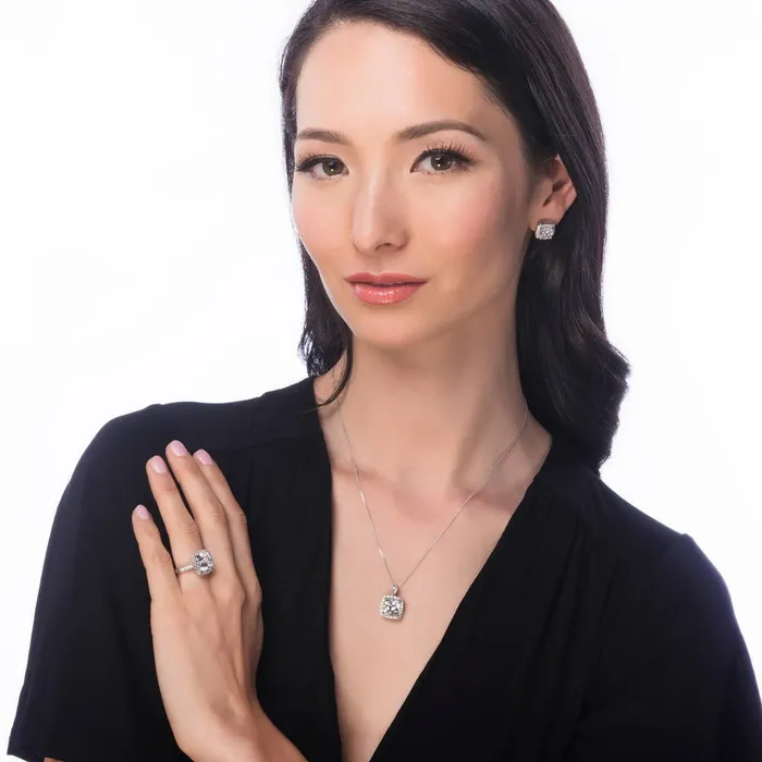 Necklaces BERRICLE Halo Cushion CZ Necklace in Sterling Silver
