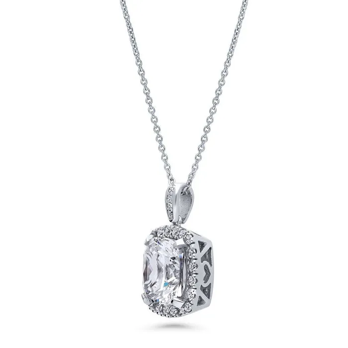 Necklaces BERRICLE Halo Cushion CZ Necklace in Sterling Silver