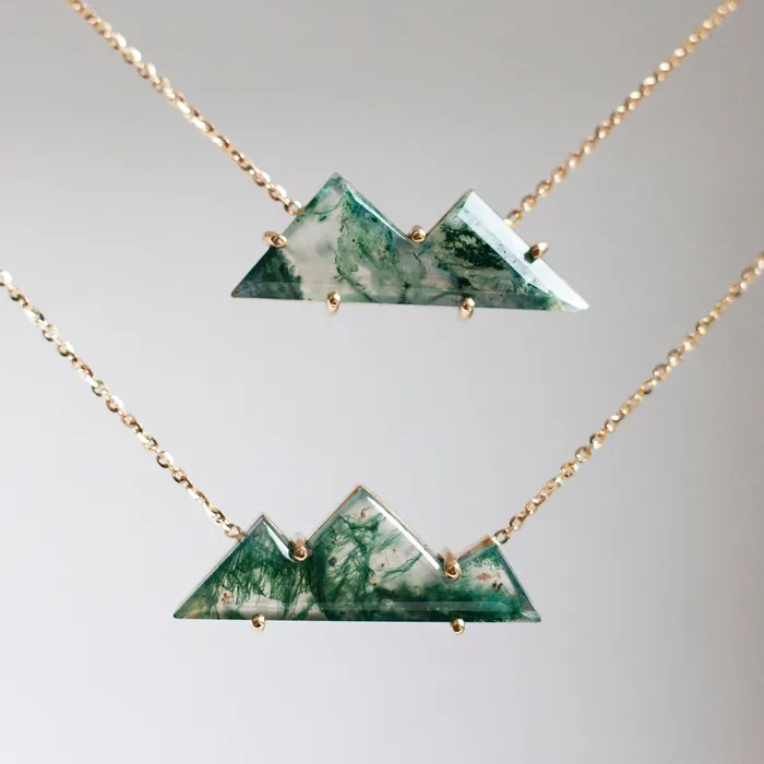 Necklaces Capucinne MountainCut Two Top Moss Agate Necklace