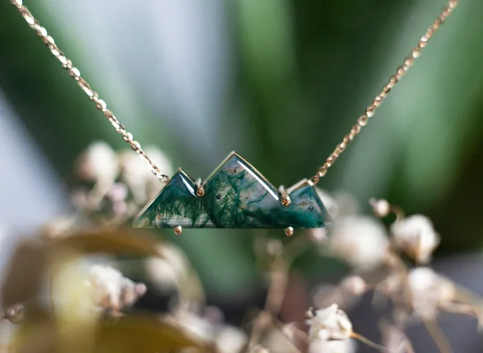 Necklaces Capucinne MountainCut Two Top Moss Agate Necklace