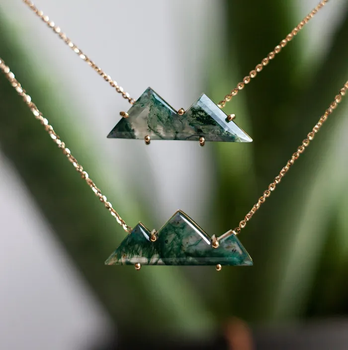 Necklaces Capucinne MountainCut Two Top Moss Agate Necklace