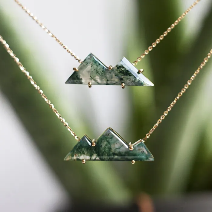 Necklaces Capucinne MountainCut Two Top Moss Agate Necklace