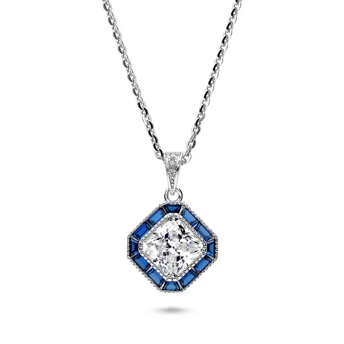 Necklaces Halo Art Deco Princess CZ Necklace in Sterling Silver BERRICLE