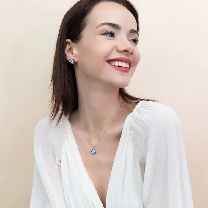 Necklaces Halo Art Deco Princess CZ Necklace in Sterling Silver BERRICLE
