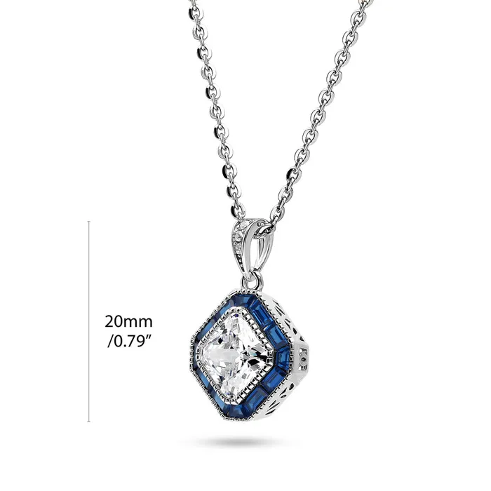 Necklaces Halo Art Deco Princess CZ Necklace in Sterling Silver BERRICLE