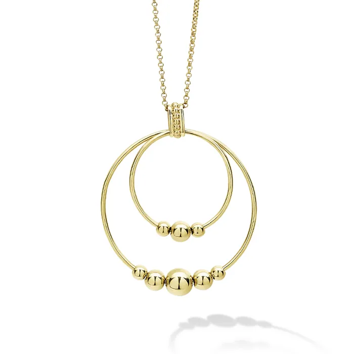 Necklaces Lagos Caviar Gold 18K Gold Double Circle Bead Pendant Necklace Necklaces Lagos Caviar Gold 18K Gold Double Circle Bead Pendant Necklace