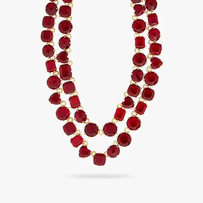 Necklaces Les Nereides LES NEREIDES Garnet Red Diamantine Luxurious Two Row Necklace Necklaces Les Nereides LES NEREIDES Garnet Red Diamantine Luxurious Two Row Necklace