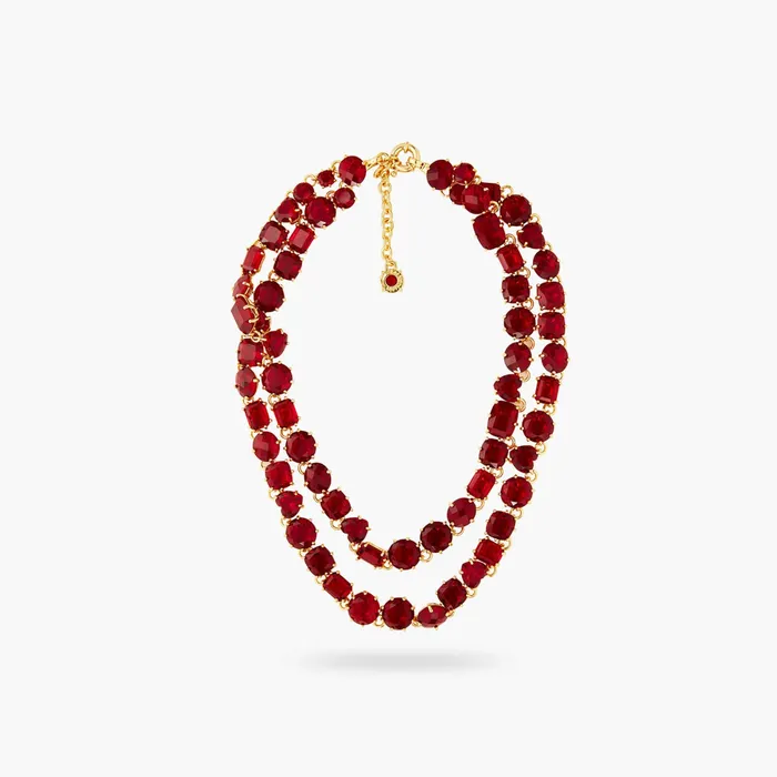 Necklaces Les Nereides LES NEREIDES Garnet Red Diamantine Luxurious Two Row Necklace Necklaces Les Nereides LES NEREIDES Garnet Red Diamantine Luxurious Two Row Necklace