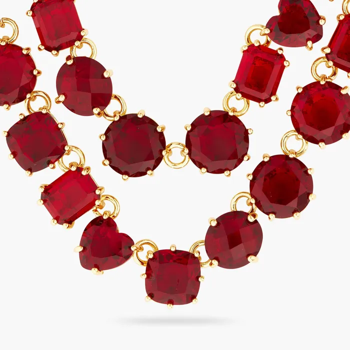 Necklaces Les Nereides LES NEREIDES Garnet Red Diamantine Luxurious Two Row Necklace Necklaces Les Nereides LES NEREIDES Garnet Red Diamantine Luxurious Two Row Necklace