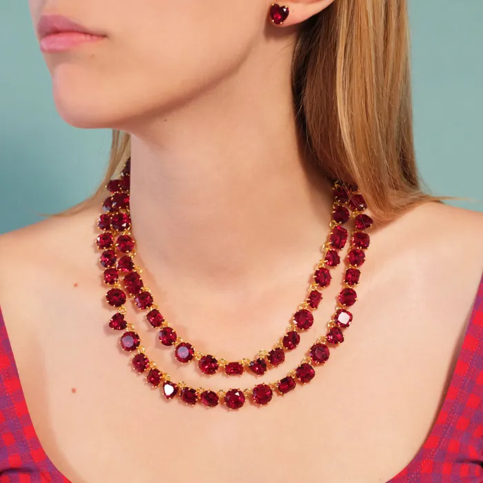 Necklaces Les Nereides LES NEREIDES Garnet Red Diamantine Luxurious Two Row Necklace Necklaces Les Nereides LES NEREIDES Garnet Red Diamantine Luxurious Two Row Necklace