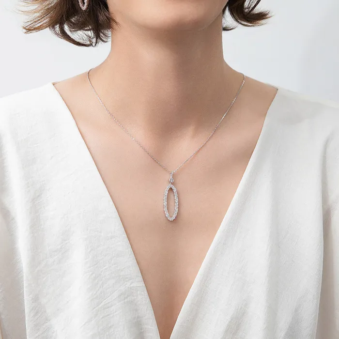 Necklaces Open Oval Cluster CZ Necklace in Sterling Silver BERRICLE