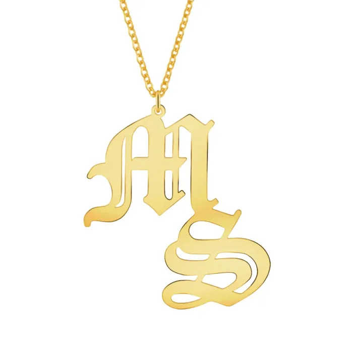Old English Two Initial Name Necklace Novalico Necklaces