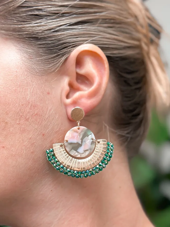Prep Obsessed CT Earrings Green Multi Disc Dangle Earrings