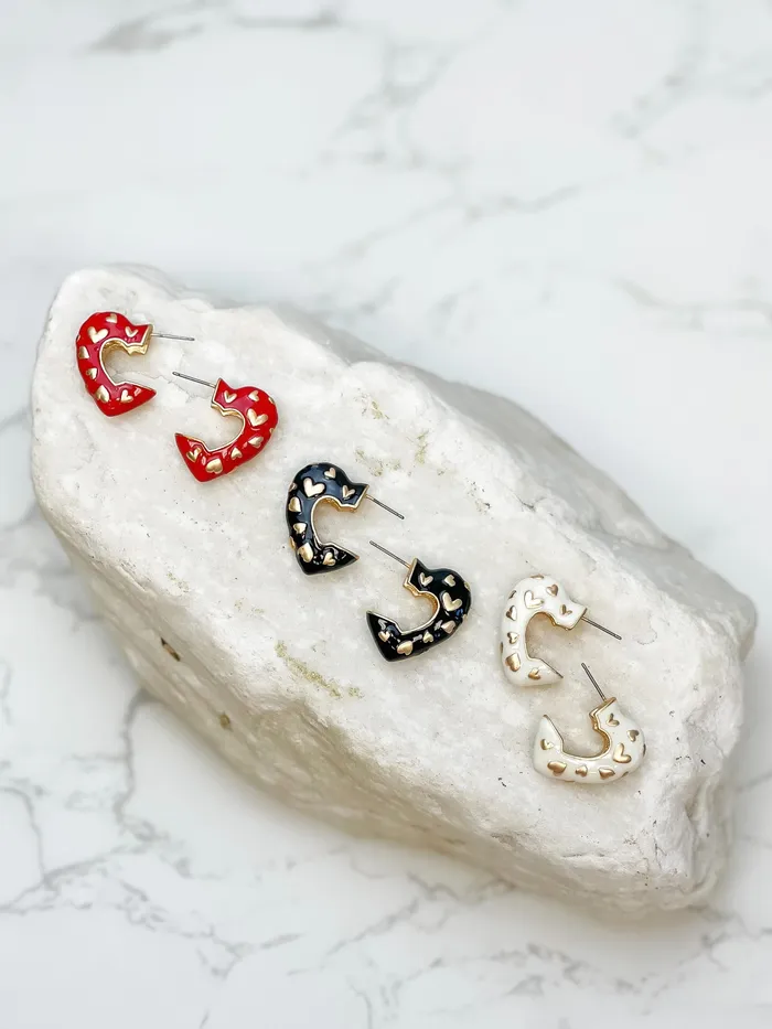 Prep Obsessed ESS Enamel Heart Gold Mini Hoop Earrings Red Earrings